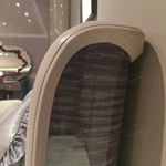 Arched Top Leather Bed with Diamond Tufting and High-Gloss Wood Sides